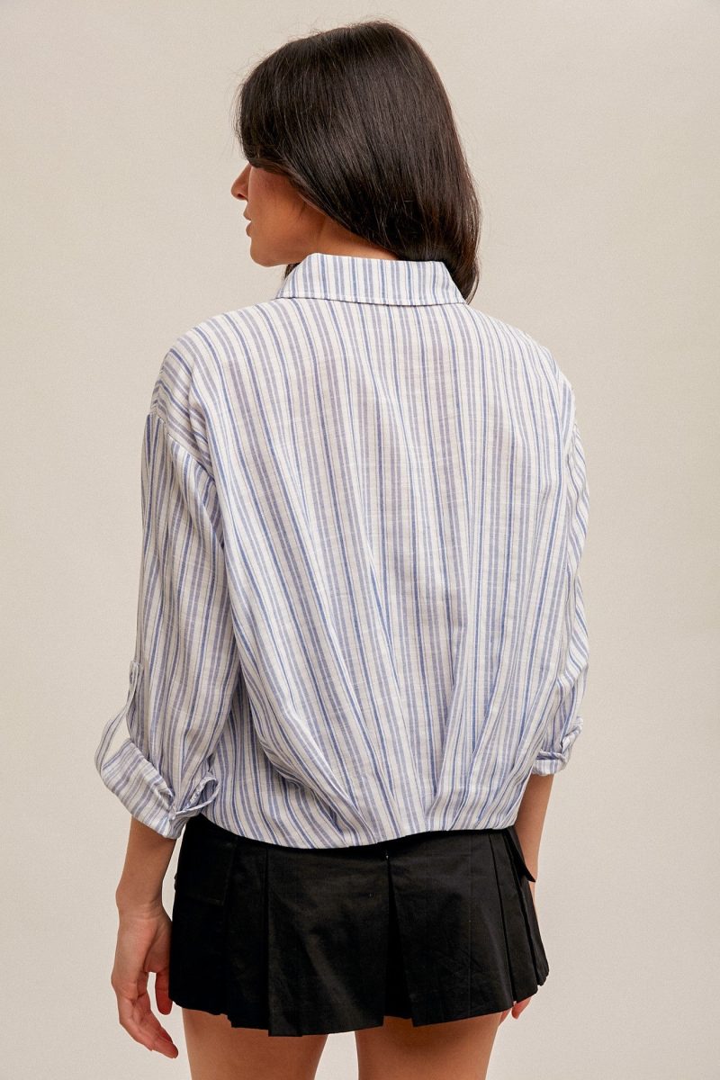 Pleated Hem Stripe Button Down Shirt - Image 4