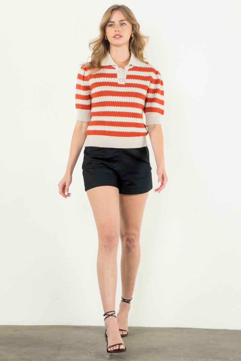 Collared Striped Knit Top - Image 3