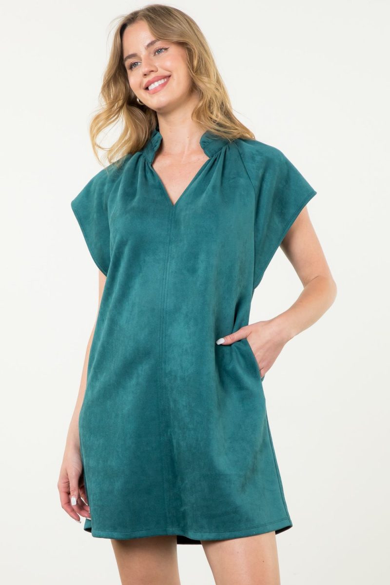 Short Sleeve Suede Midi Dress - Image 4