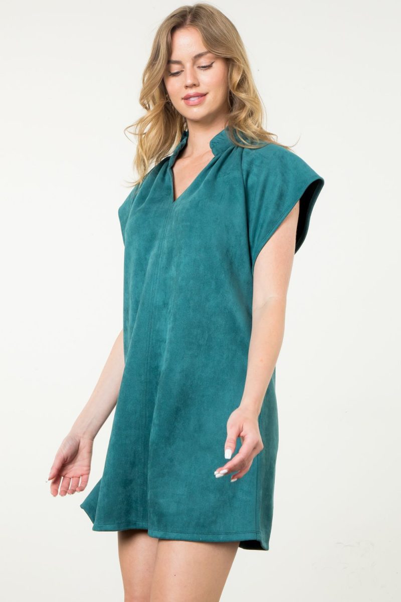 Short Sleeve Suede Midi Dress - Image 7