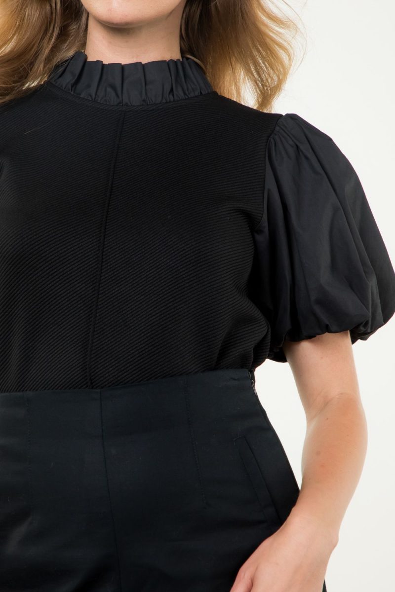 Mixed Media Puff Sleeve Top - Image 4