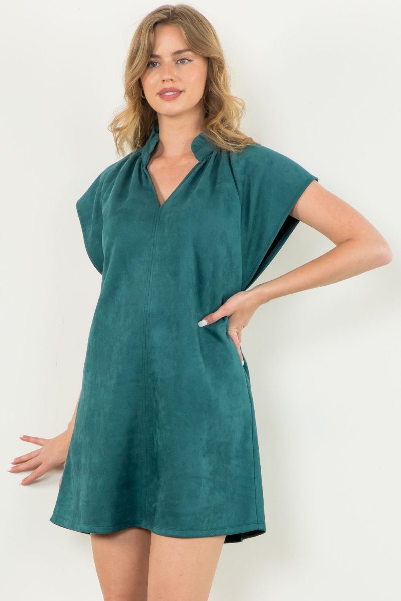 Short Sleeve Suede Midi Dress - Image 3