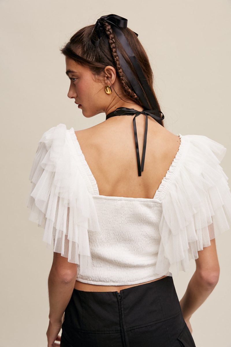 Tiered Ruffle Sleeve Smocked Square Neck Top - Image 8