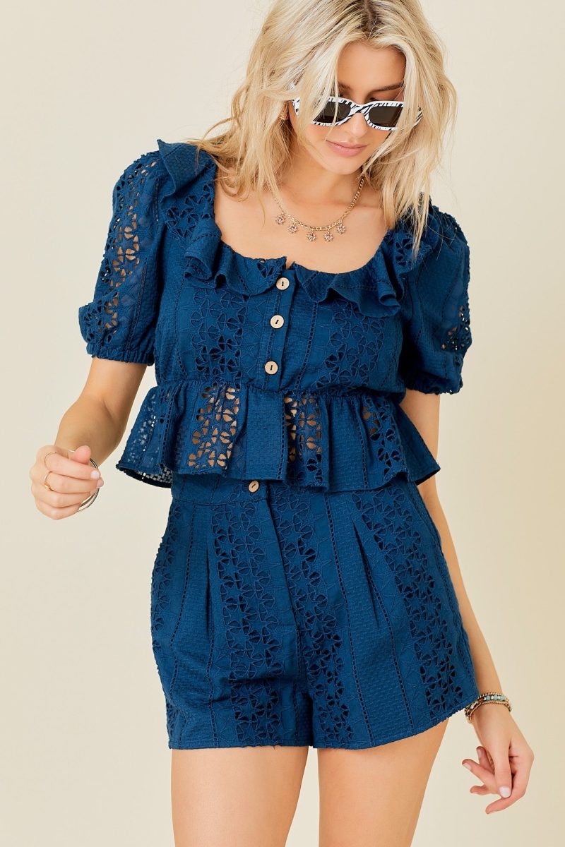 Star Cotton Eyelet Puff Sleeve Babydoll Top - Image 3