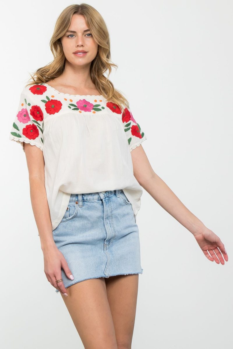 Flower Embroidered Short Sleeve Top - Image 8