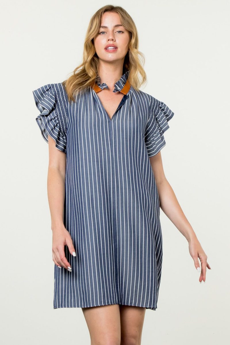 Flutter Sleeve Striped Midi Dress - Image 8