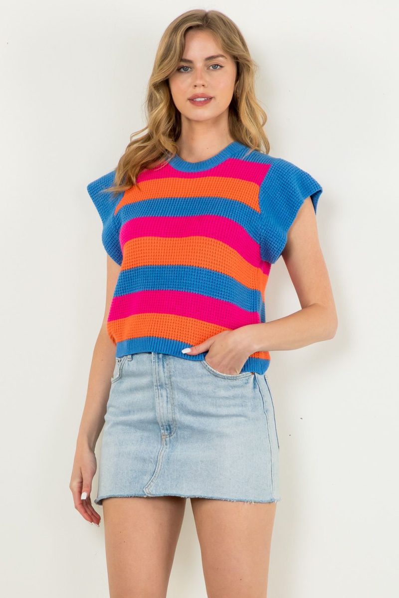 Short Sleeve Multi Color Knit Top - Image 9