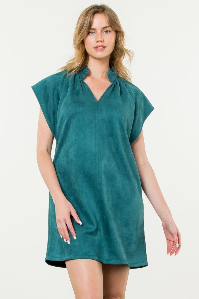 Short Sleeve Suede Midi Dress - Image 5