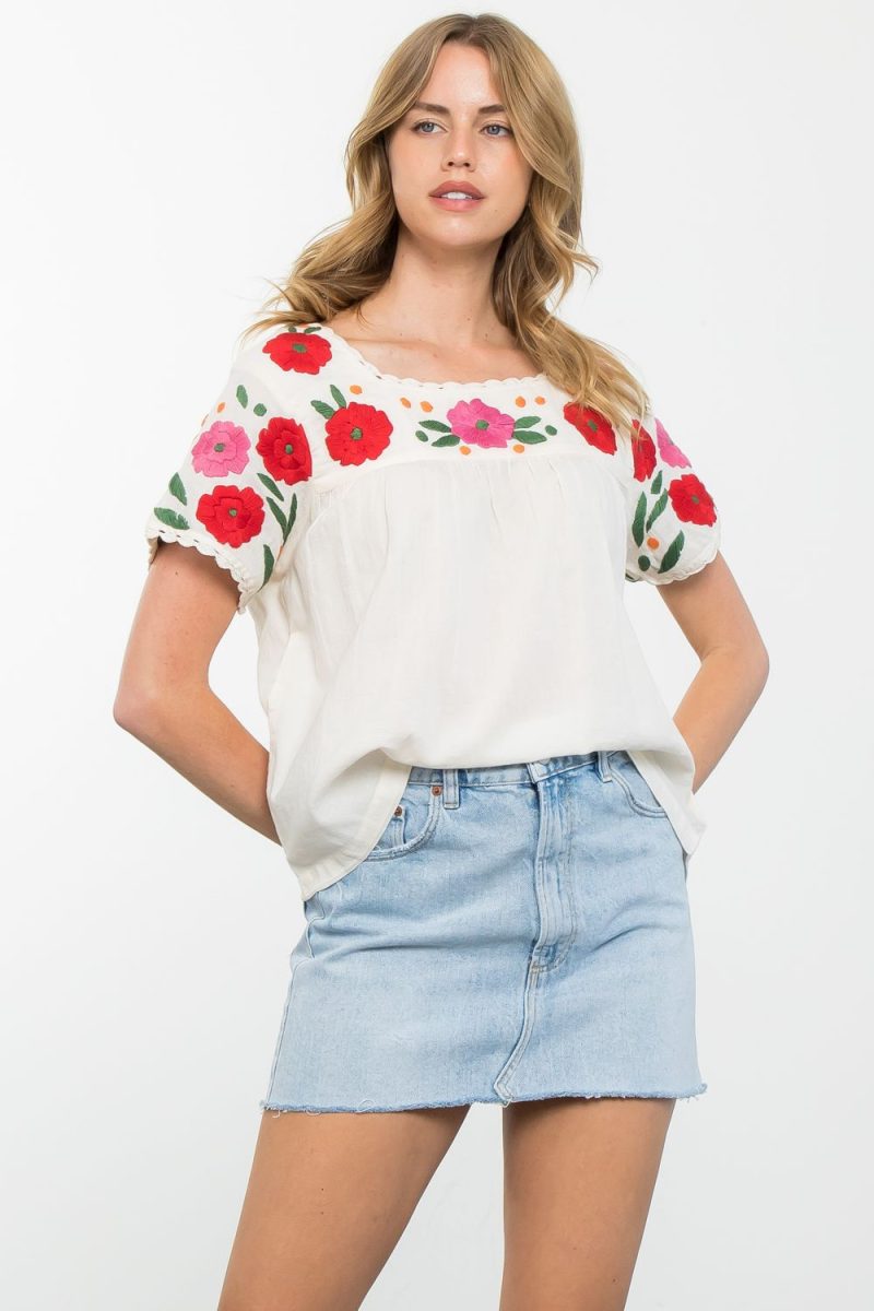 Flower Embroidered Short Sleeve Top - Image 7