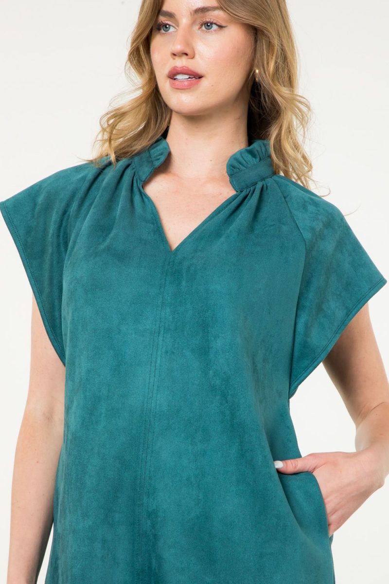 Short Sleeve Suede Midi Dress - Image 2