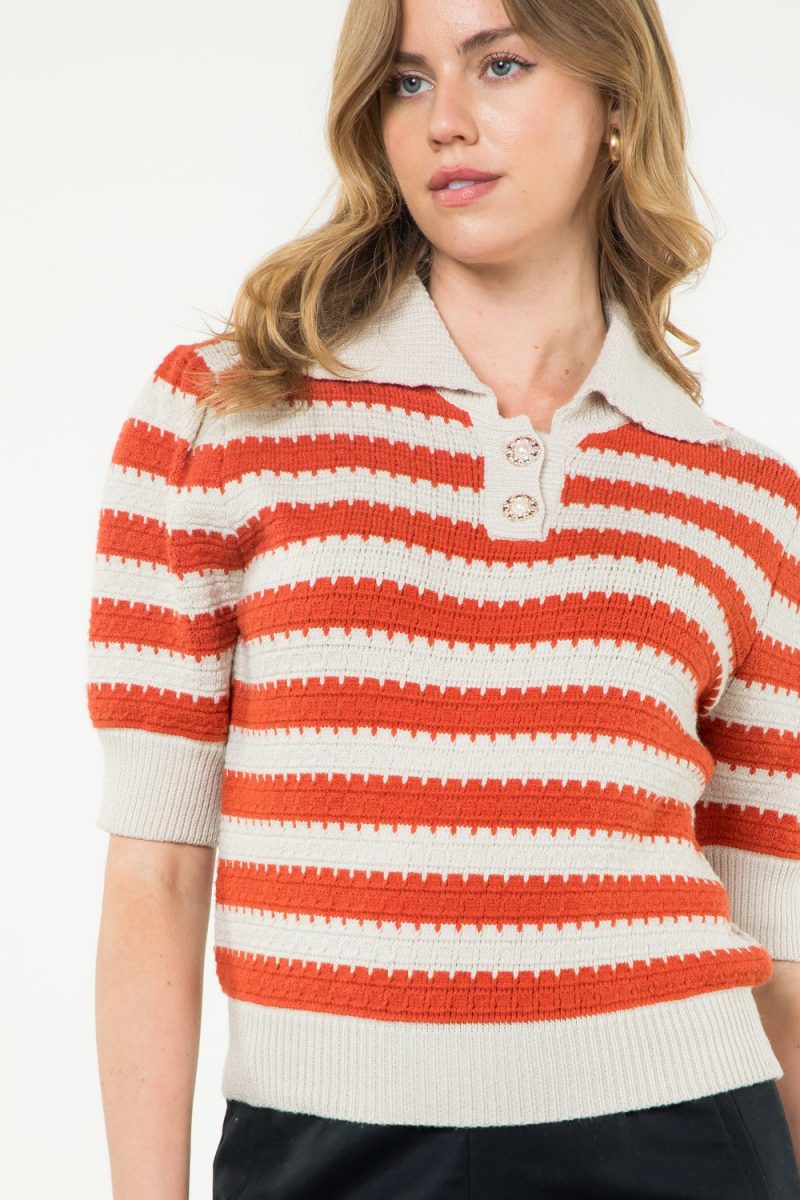 Collared Striped Knit Top - Image 4