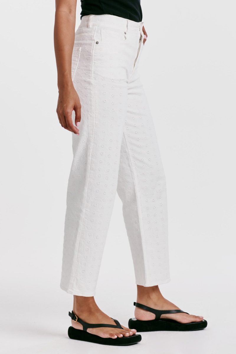 Holly Super High Rise Wide Hem Straight Jeans White Pointelle - Image 3