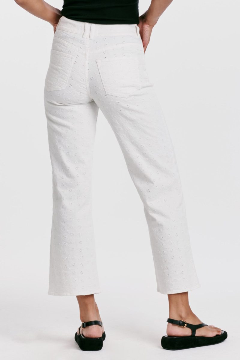 Holly Super High Rise Wide Hem Straight Jeans White Pointelle - Image 4