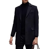 Men's Mid Long Trench Coat Single Breasted Notched Collar Slim Fit Peacoat Winter Jacket Overcoat