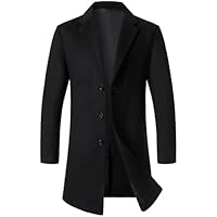 Men’s Wool Blend Pea Coat Casual Long Jacket Single Breasted Overcoat Notched Collar Winter Trench Coat