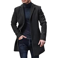 Mens Trench Coat Slim Fit Notched Collar Fall Winter Single Breasted Pea Coat Warm Soft Overcoat