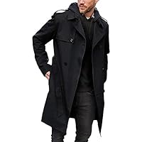 Men's Trench Coat Slim fit Double Breasted Belted Windbreaker Lapel Long Jacket Casual Windproof Overcoat