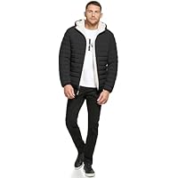 Men's Lightweight Packable Down Jacket With Fleece Bib and Removable Hood