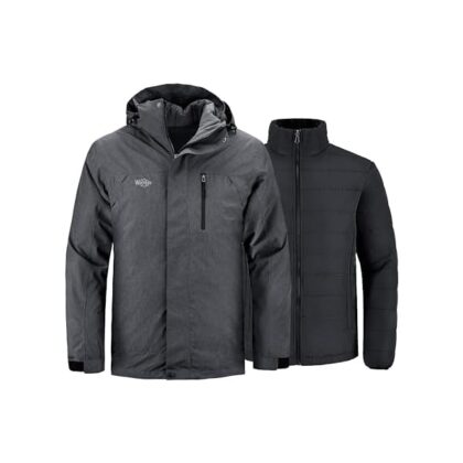 Men's Waterproof 3 in 1 Ski Jacket Warm Winter Coat Windproof Snowboarding Jackets with Detachable Puffer Coat