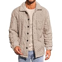 Mens Fuzzy Sherpa Jacket Fleece Casual Button Down Textured Coat Fall Winter Warm Outwear