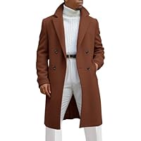 Mens Trench Coat Notched Lapel Double Breasted Mid Long Pea Coat Casual Fall Winter Classic Overcoat