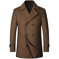Men's Winter Coat Wool Trench Peacoat Classic Notched Collar Overcoat Double Breasted Top Jacket