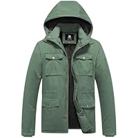 Men's Winter Military Jacket Fleece Lined Warm Cotton Coat Windproof Thicken Parka with Removable Hood