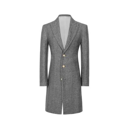 Retro Herringbone Mens Long Trench Coat Jackets Tweed Slim Fit Prom Peacoat Wool Blend Blazer Casual Men Winter Jacket