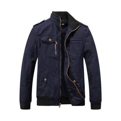 Men's Military Jacket Casual Bomber Jacket Stand Collar Canvas Jacket Windbreaker