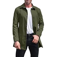 Mens Trench Coat Single Breasted Casual Spread Collar Windbreak Jacket Long Classic Business Overcoat