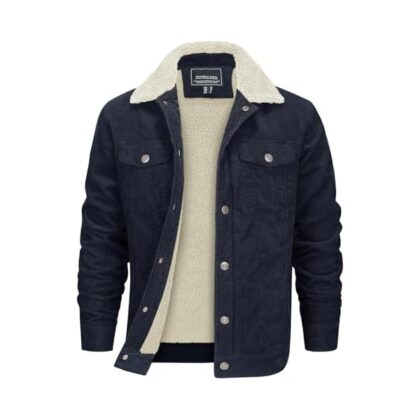 Men's Corduroy Jackets Sherpa Lined Winter Coats Thermal Warm Fleece Jacket Casual Lapel Trucker Jackets