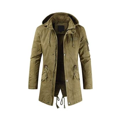 Men's Spring Military Full-Zip Removable Hooded Cotton Mid-Long Parka Jacket Coat