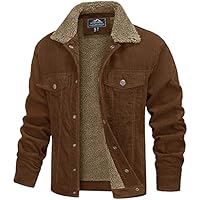 Men's Corduroy Jacket Winter Sherpa Lined Warm Thick Trucker Cargo Coat with 5 Pockets