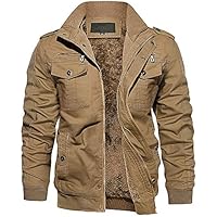 Men's Thick Thermal Winter Jacket with Multi Pockets Zip Front Fleece Lined Military Jacket for Men